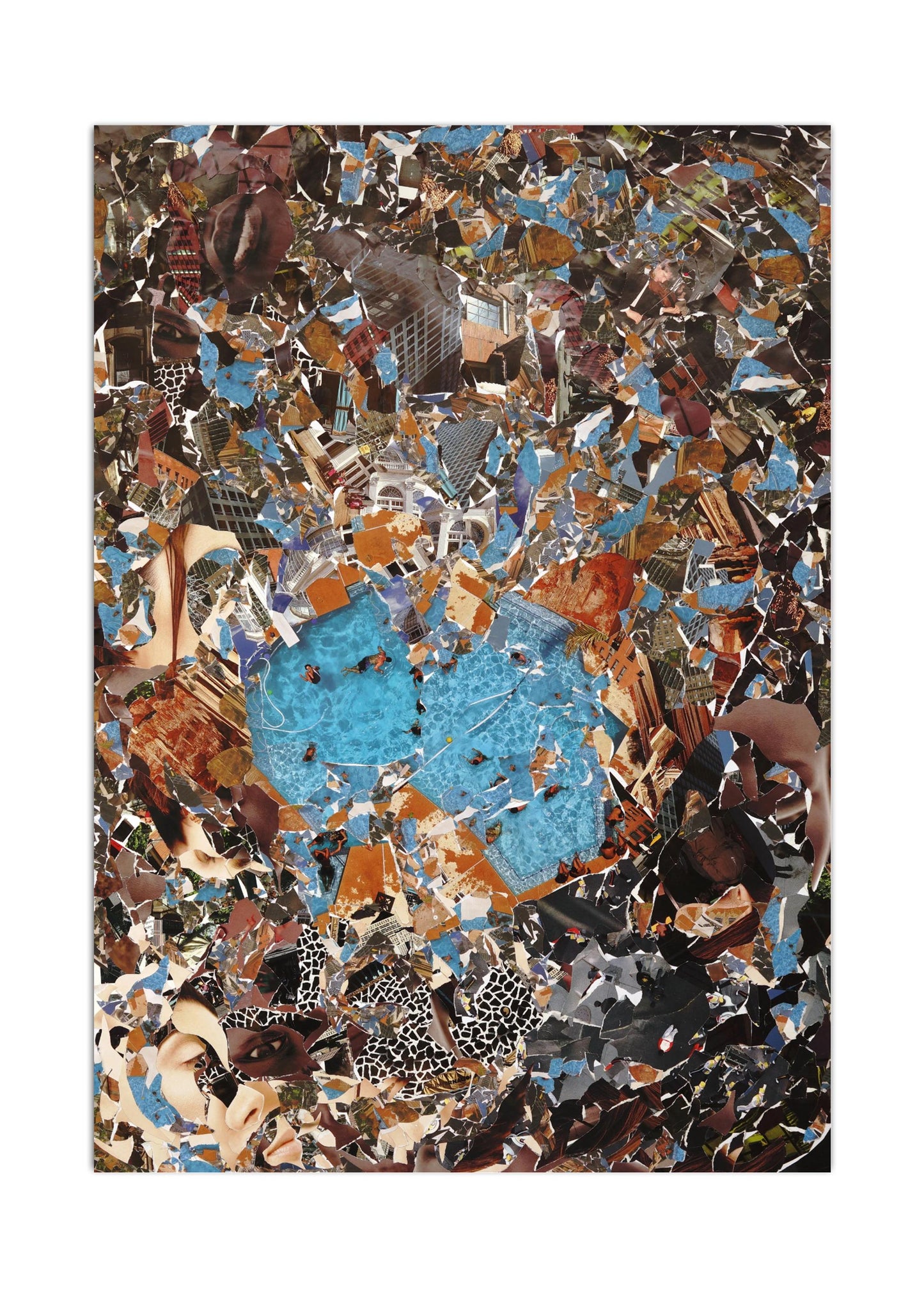 JoeKollArt - Pool Side - A3 Giclée print on satin fine art paper with archival inks. Collage - Original Artwork