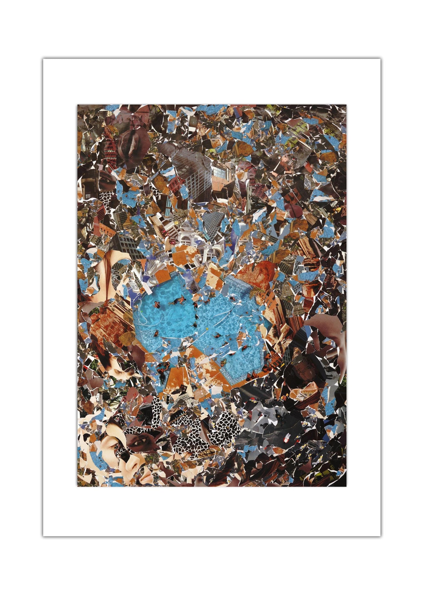 JoeKollArt - Pool Side - A3 Giclée print on satin fine art paper with archival inks. Collage - Original Artwork