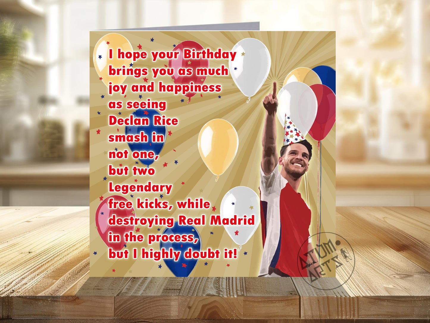 Declan Rice Free Kicks Birthday Message Arsenal Birthday Card- I hope your birthday brings you as much joy & happiness-Multiple Card Designs