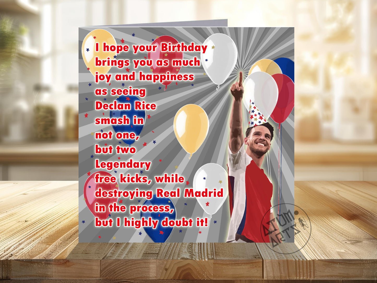 Declan Rice Free Kicks Birthday Message Arsenal Birthday Card- I hope your birthday brings you as much joy & happiness-Multiple Card Designs
