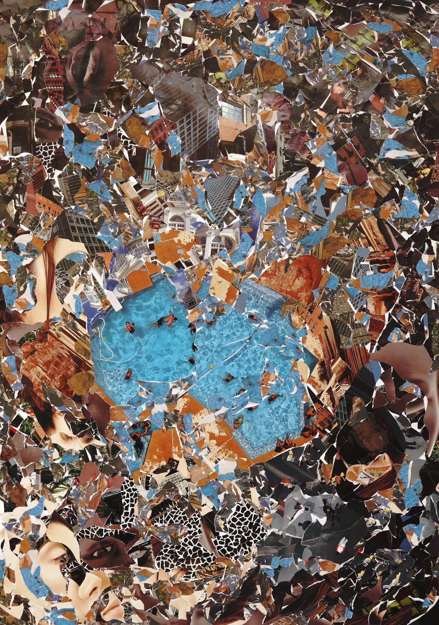 JoeKollArt - Pool Side - A3 Giclée print on satin fine art paper with archival inks. Collage - Original Artwork