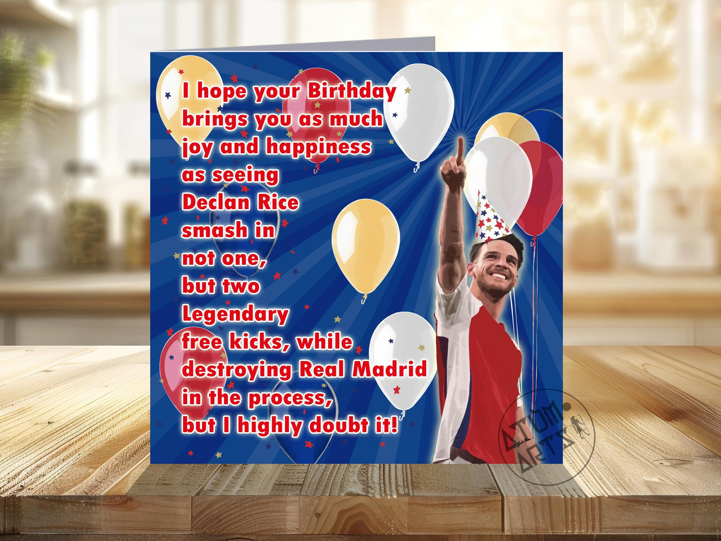 Declan Rice Free Kicks Birthday Message Arsenal Birthday Card- I hope your birthday brings you as much joy & happiness-Multiple Card Designs