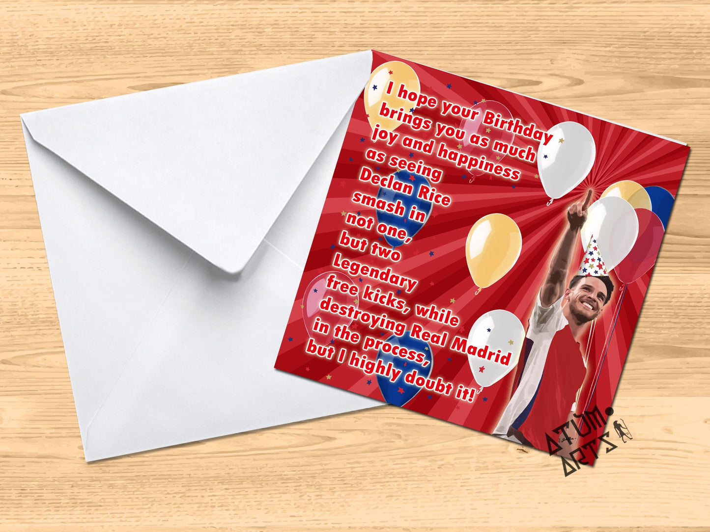 Declan Rice Free Kicks Birthday Message Arsenal Birthday Card- I hope your birthday brings you as much joy & happiness-Multiple Card Designs
