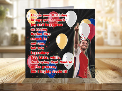 Declan Rice Free Kicks Birthday Message Arsenal Birthday Card- I hope your birthday brings you as much joy & happiness-Multiple Card Designs