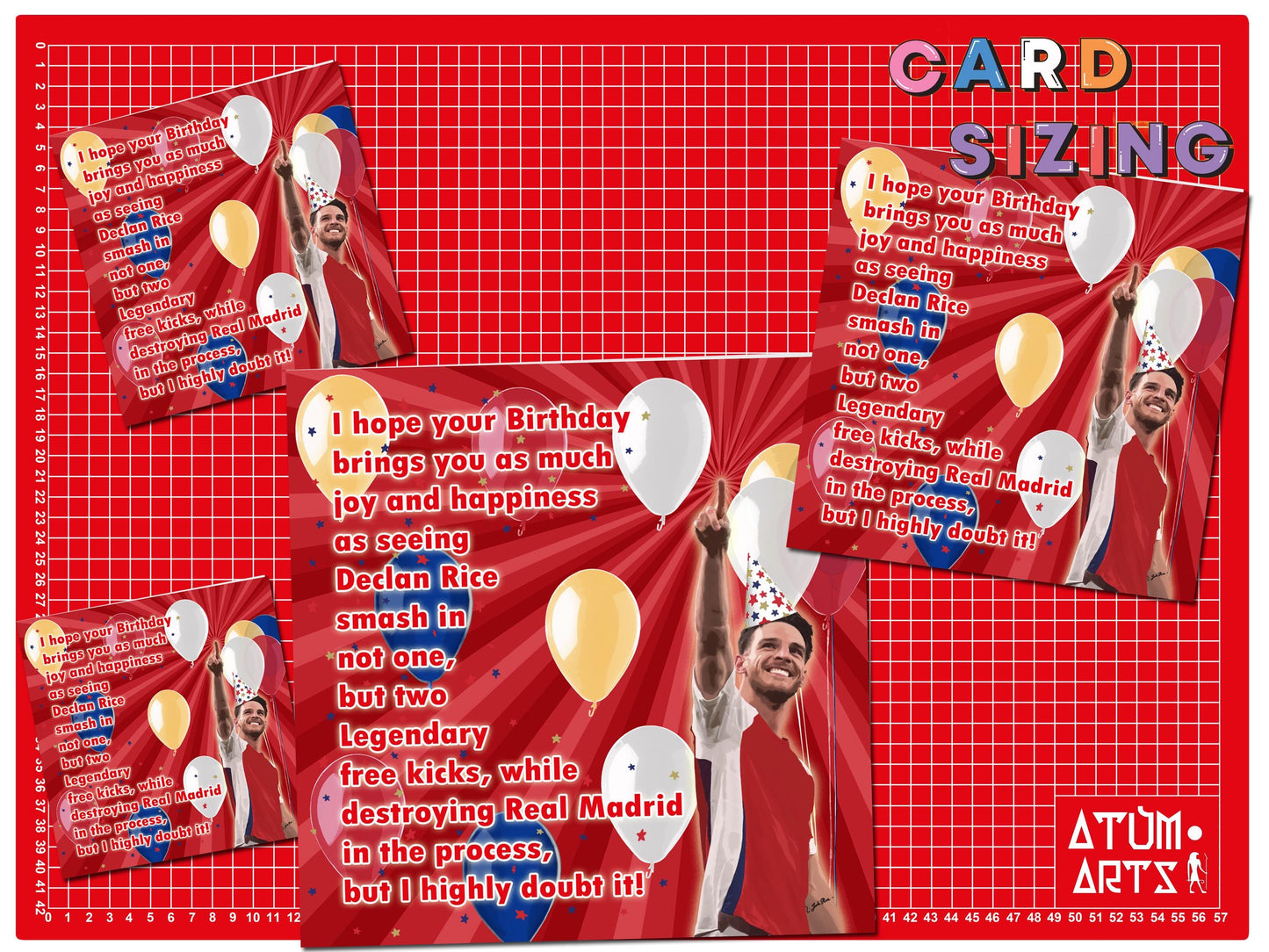 Declan Rice Free Kicks Birthday Message Arsenal Birthday Card- I hope your birthday brings you as much joy & happiness-Multiple Card Designs