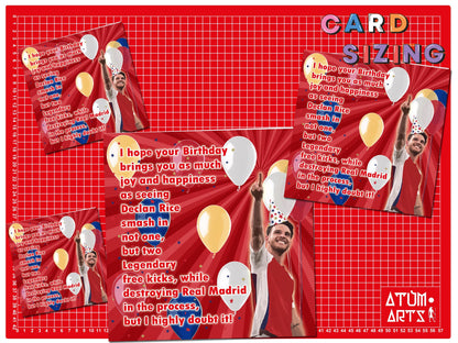 Declan Rice Free Kicks Birthday Message Arsenal Birthday Card- I hope your birthday brings you as much joy & happiness-Multiple Card Designs